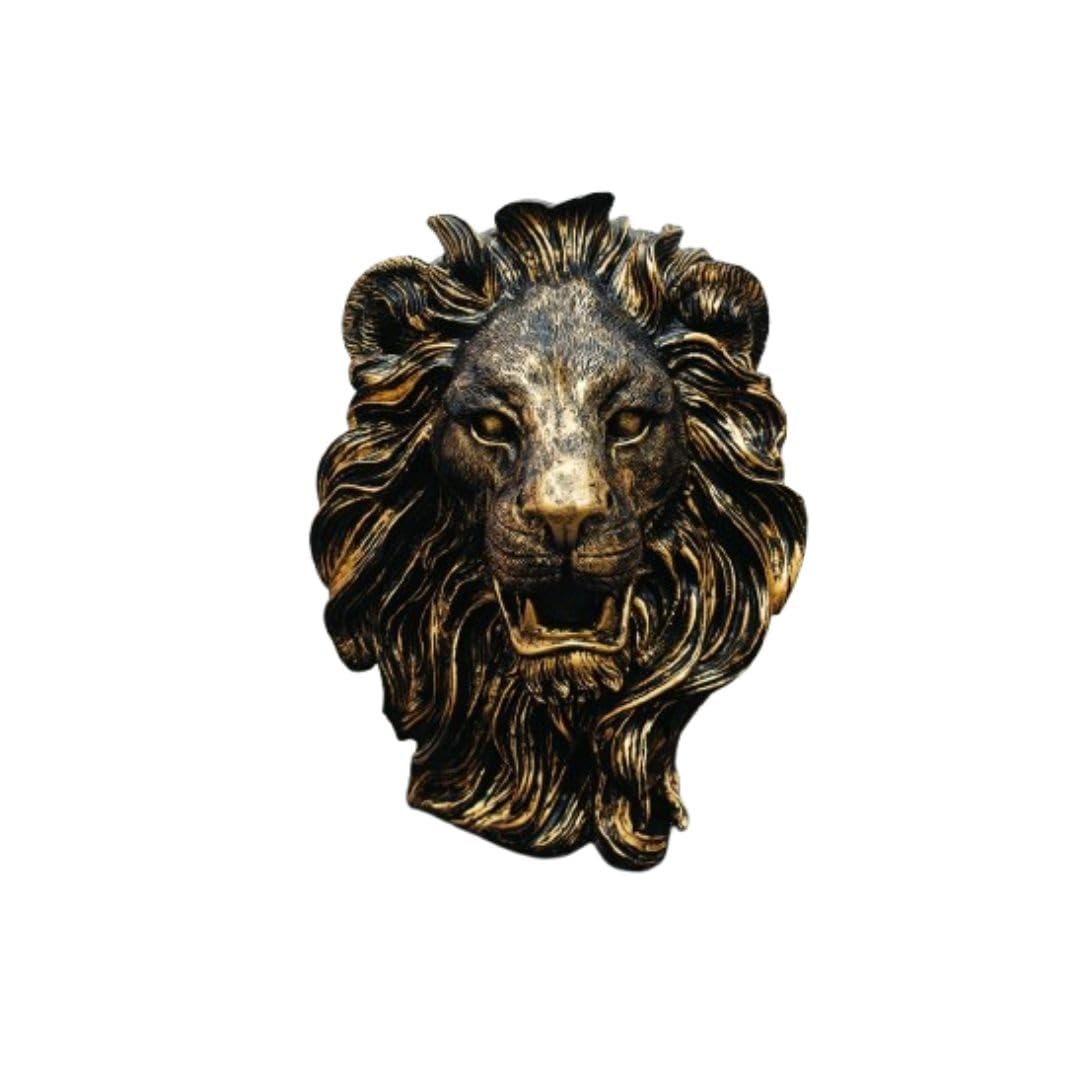 Majestic Antique Finish Lion Babbar Sher Decorative Showpiece | 16 Inch Regal Lion Figurine | Royal Polyresin Statue