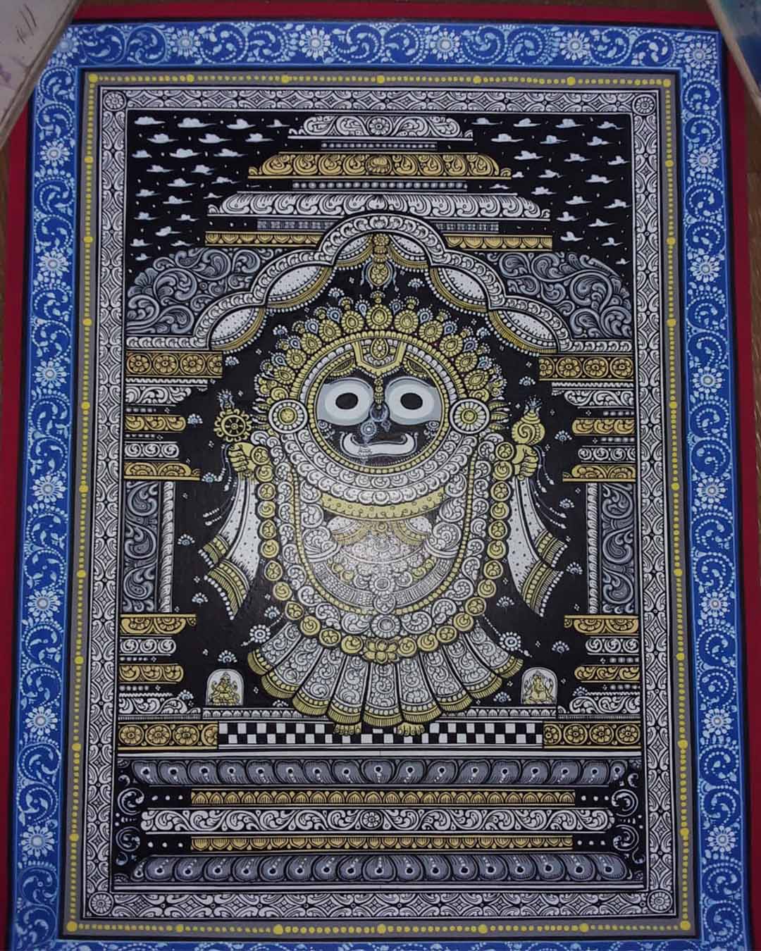 Contemporary Black & Gold Jagannath Pattachitra | Traditional Odisha Art Wall Hanging