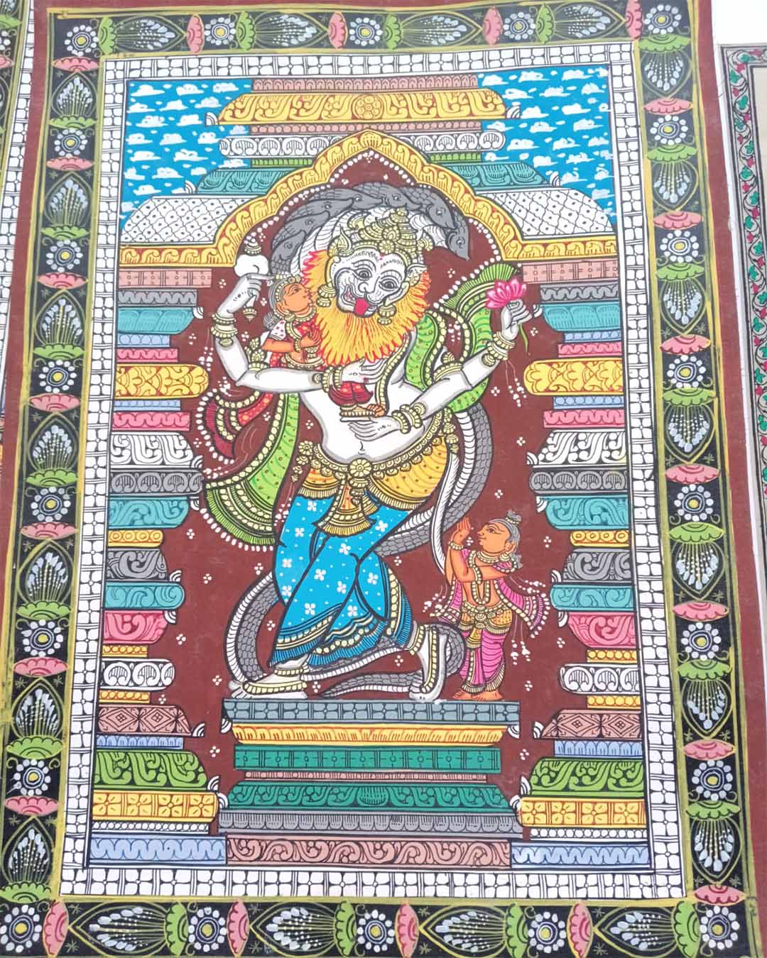 Handcrafted Lord Narasimha Pattachitra Painting – Vishnu Avatar Wall Art