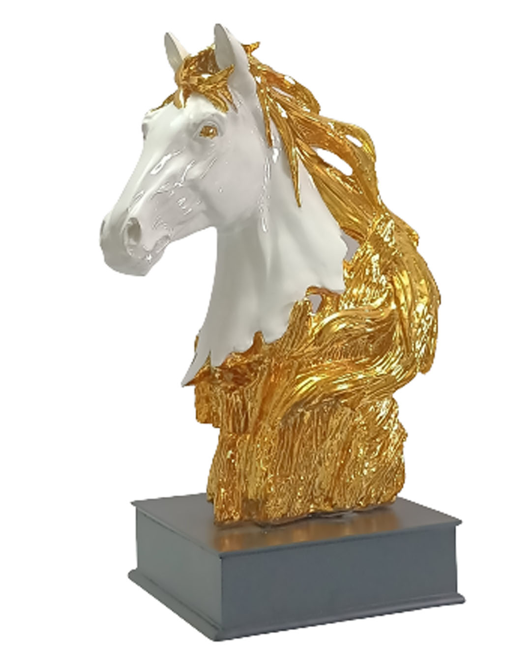 Luxury White & Gold Horse Head Bust Statue - Modern Home Decor Accent