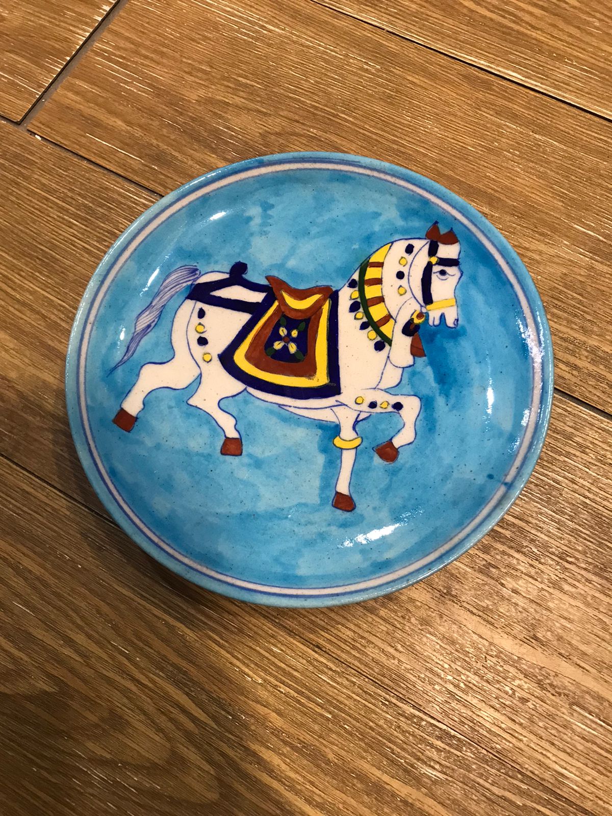 Jaipur Blue Pottery Hand-Painted Decorated Horse Decorative Plate (8 Inch)