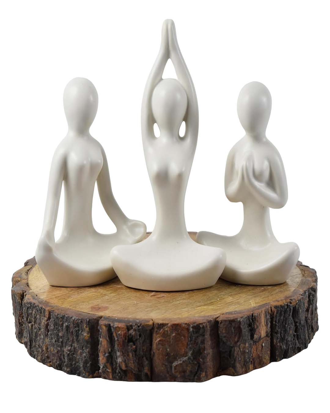 Set of 3 Minimalist White Ceramic Yoga Figurines | Zen Desk Decor