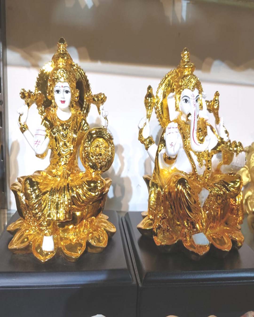 Golden Lakshmi and Ganesha Idol Pair for Diwali & Pooja - Wealth & Prosperity Set