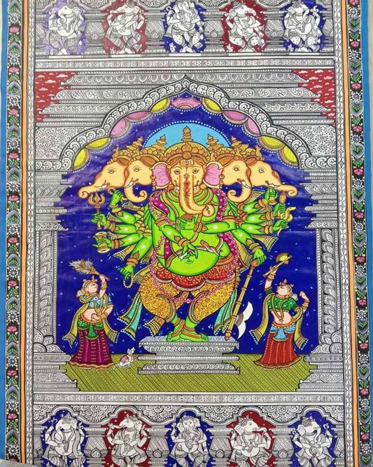 Five-Headed Lord Ganesha Folk Art Wall Hanging