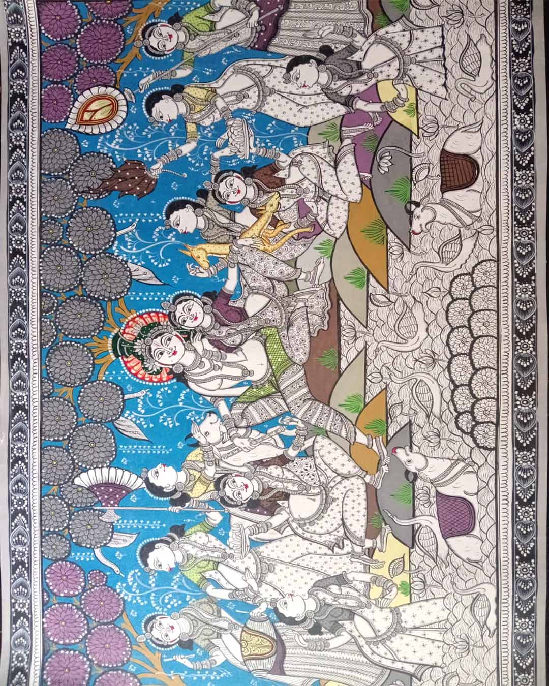 Hand-Painted Radha Krishna Leela Pattachitra Wall Art | Traditional Indian Folk Painting
