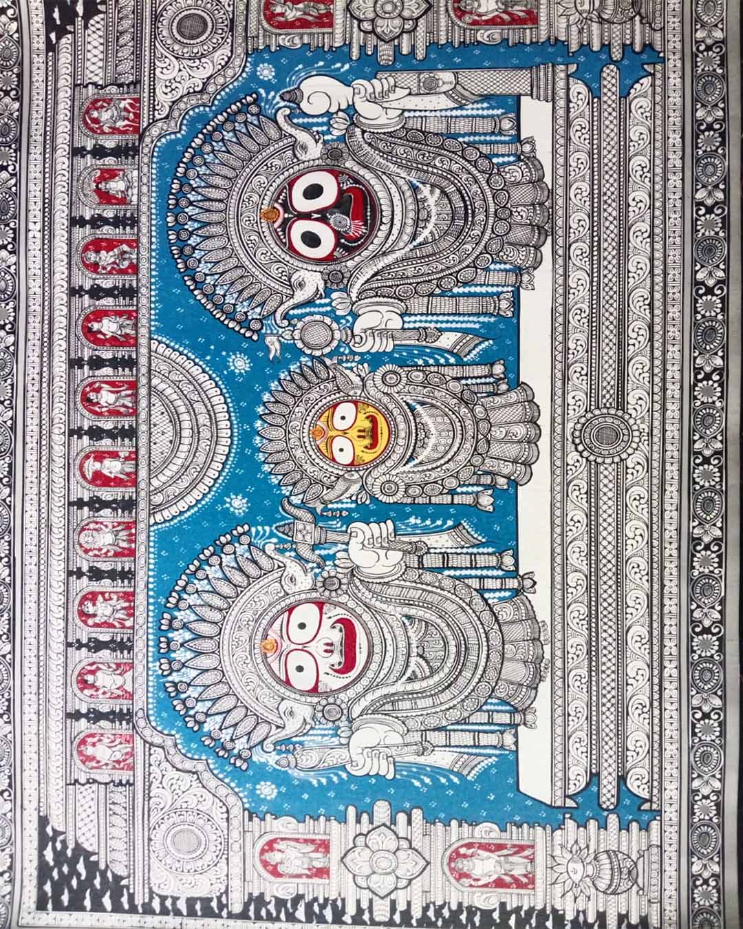 Iconic Jagannath Holy Trinity Pattachitra Wall Decor | Balabhadra Subhadra Temple Art