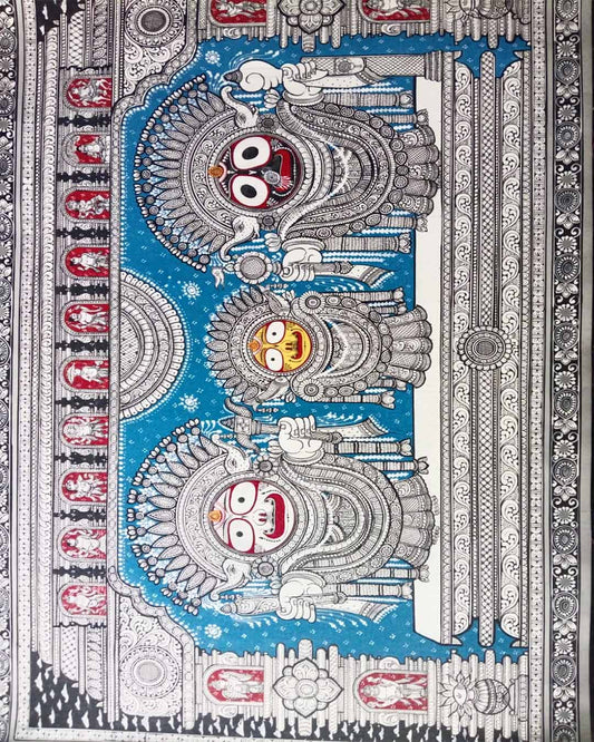 Iconic Jagannath Holy Trinity Pattachitra Wall Decor | Balabhadra Subhadra Temple Art