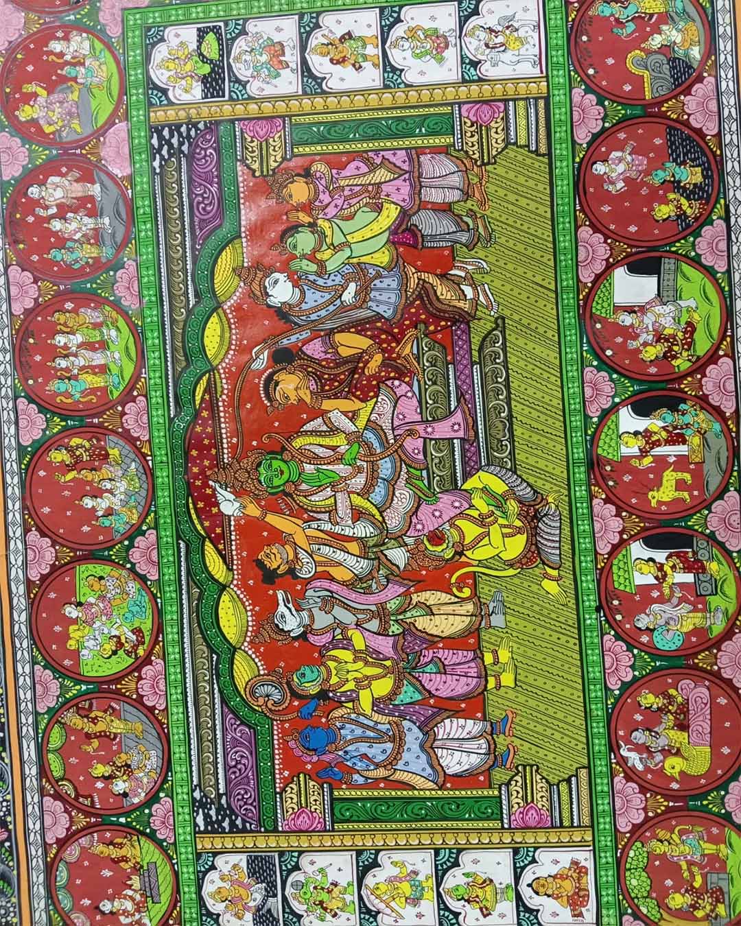 Mythological Pattachitra Wall Art | Traditional Krishna Leela | Detailed Indian Folk Painting