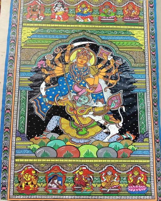 Vibrant Durga Mata Wall Hanging with Folk Art Design