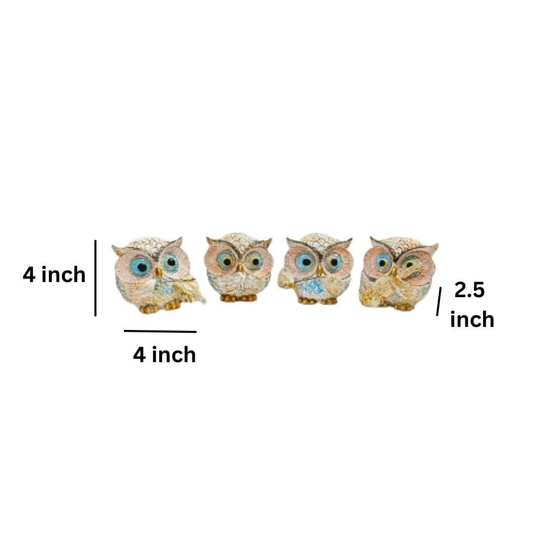 Set of 4 Rustic Owl Figurines - Home & Shelf Decor