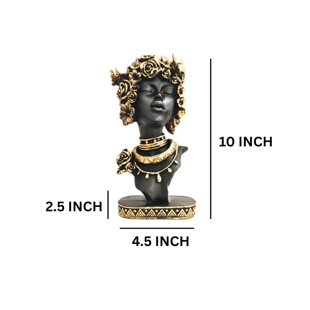 Flower Pattern African Negro Woman Statue | Creative Lady Bust Figurine for Home Decor | Artistic Resin Showpiece