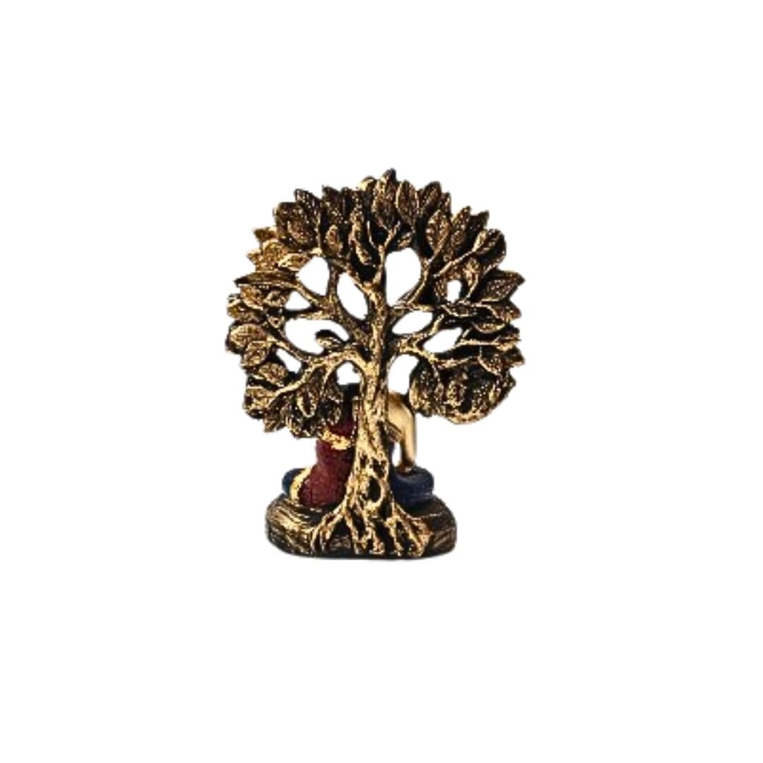 Antique Buddha Tree Sculpture Set of 2 –Spiritual Home Decor Statues – Resin Figurines for Peaceful Ambiance
