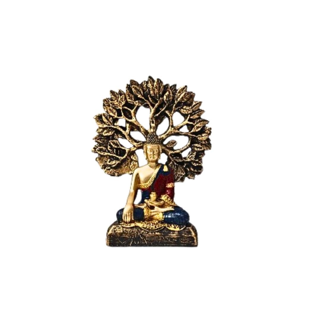 Antique Buddha Tree Sculpture Set of 2 –Spiritual Home Decor Statues – Resin Figurines for Peaceful Ambiance