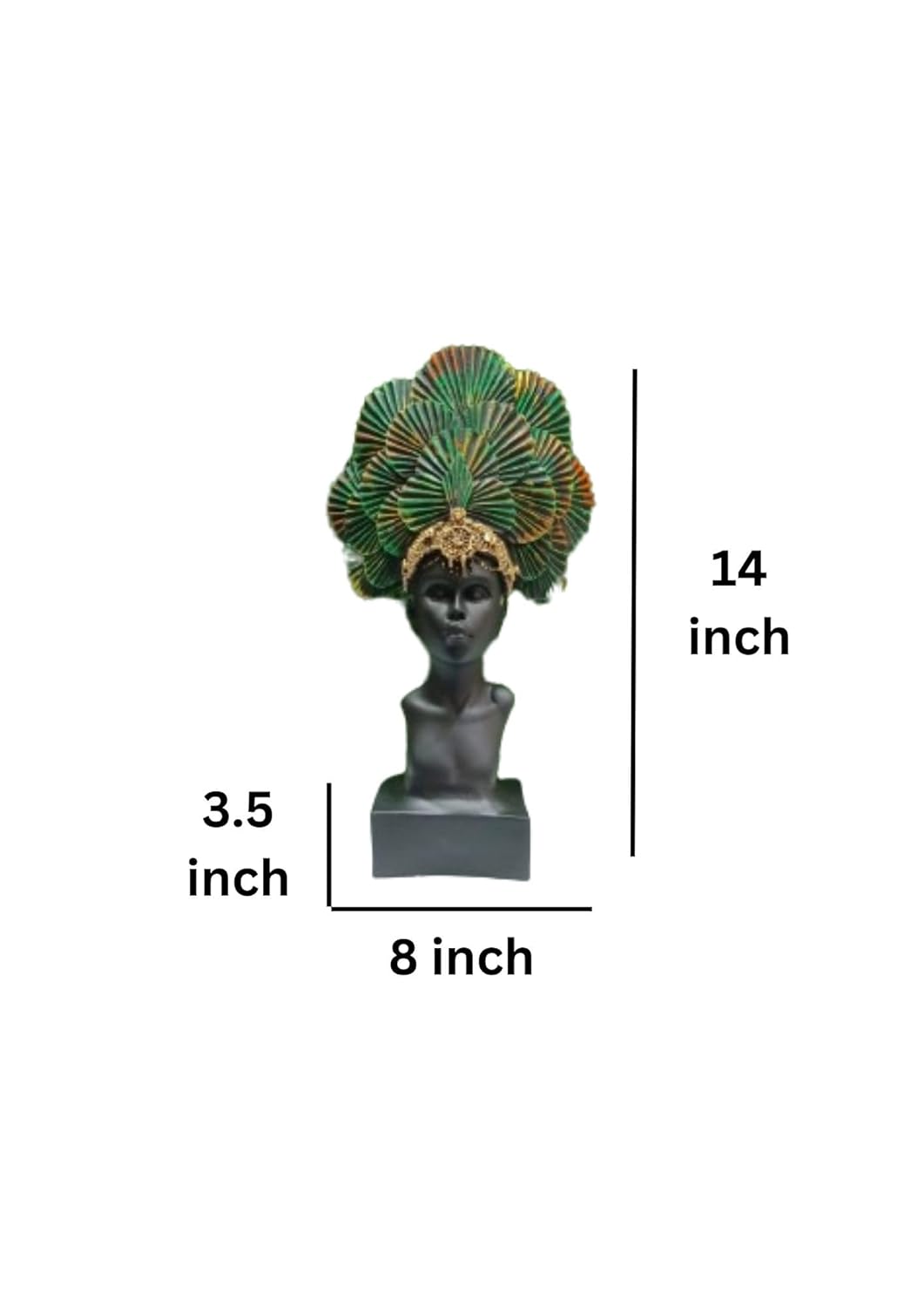 Black Lady Face with Golden & Rainbow Crown Poly Resin Home Décor Statue | Elegant Black Lady Figurine