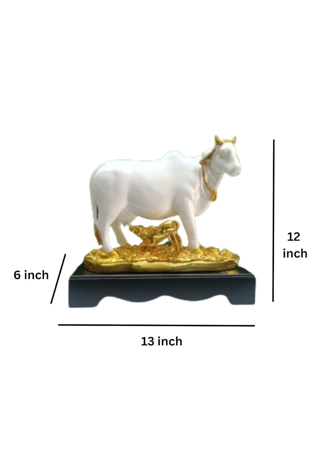 Sacred White Kamadhenu Cow and Calf Statue - Gold Plated Holy Cow Figurine