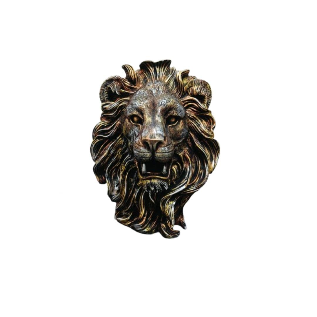 Regal Lion Head Wall Sculpture - Bronze & Gold Finish Resin Art Decor