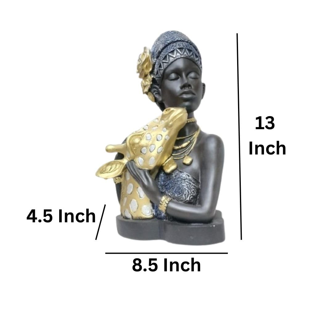 African Girl with Golden Giraffe Resin Showpiece – 13 Inch Elegant Stylish Accent Statue