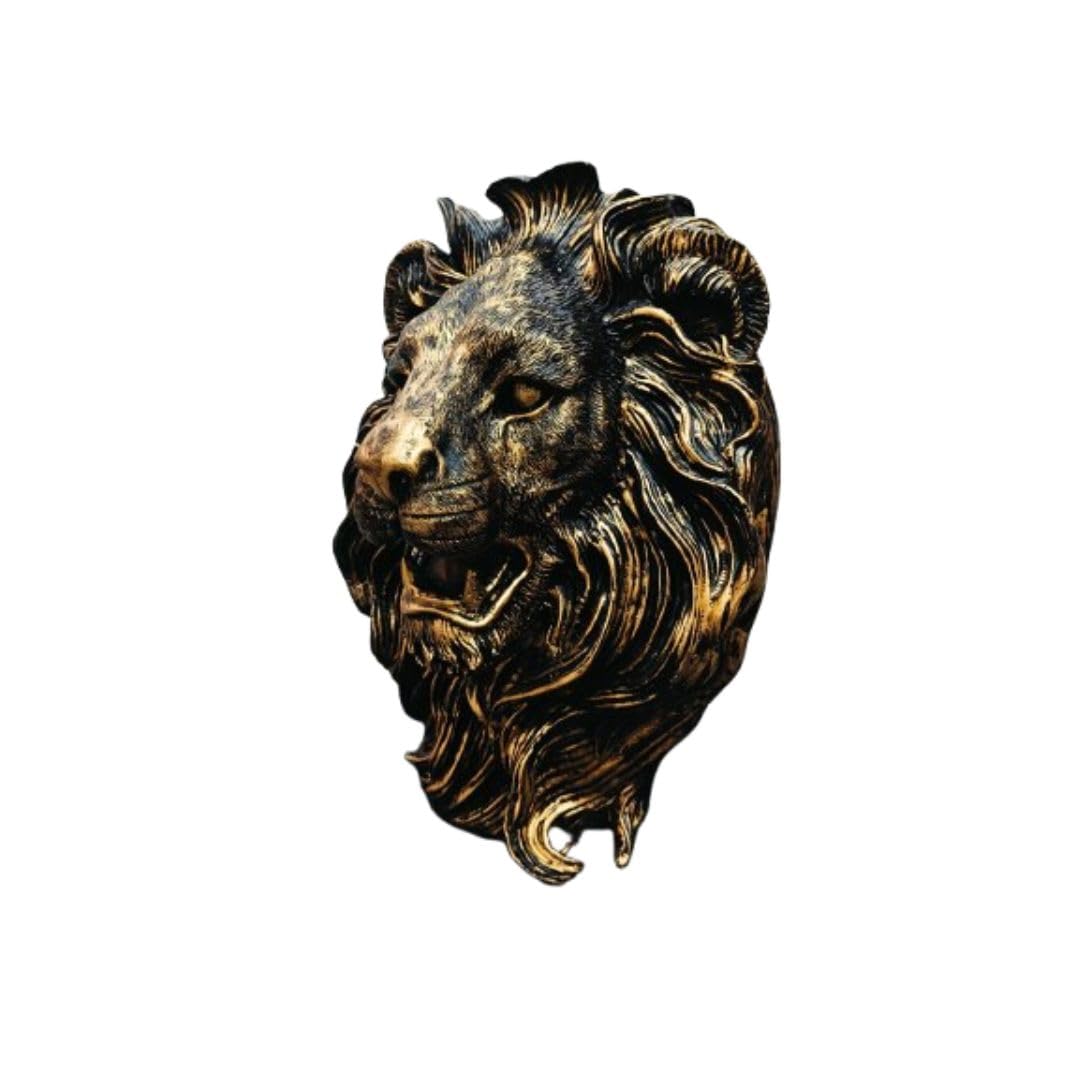Majestic Antique Finish Lion Babbar Sher Decorative Showpiece | 16 Inch Regal Lion Figurine | Royal Polyresin Statue