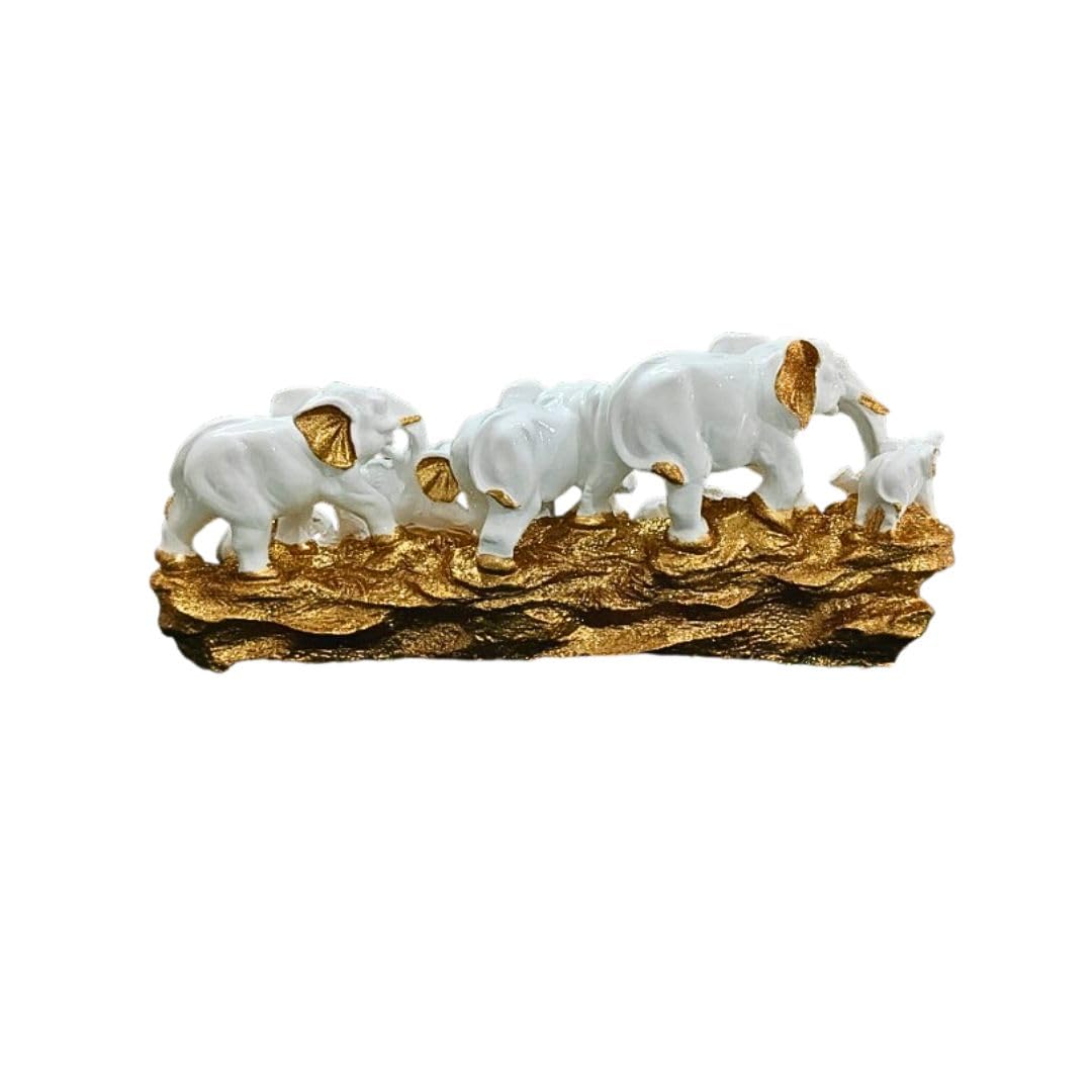 White & Gold Elephant Decorative Showpiece for Living Room | Main Door Entrance Decor