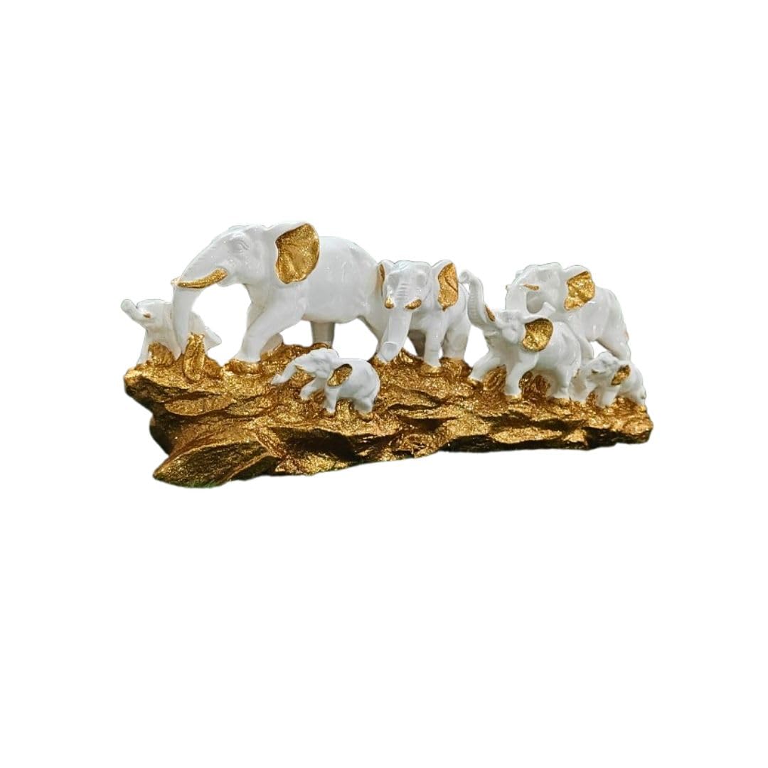 White & Gold Elephant Decorative Showpiece for Living Room | Main Door Entrance Decor