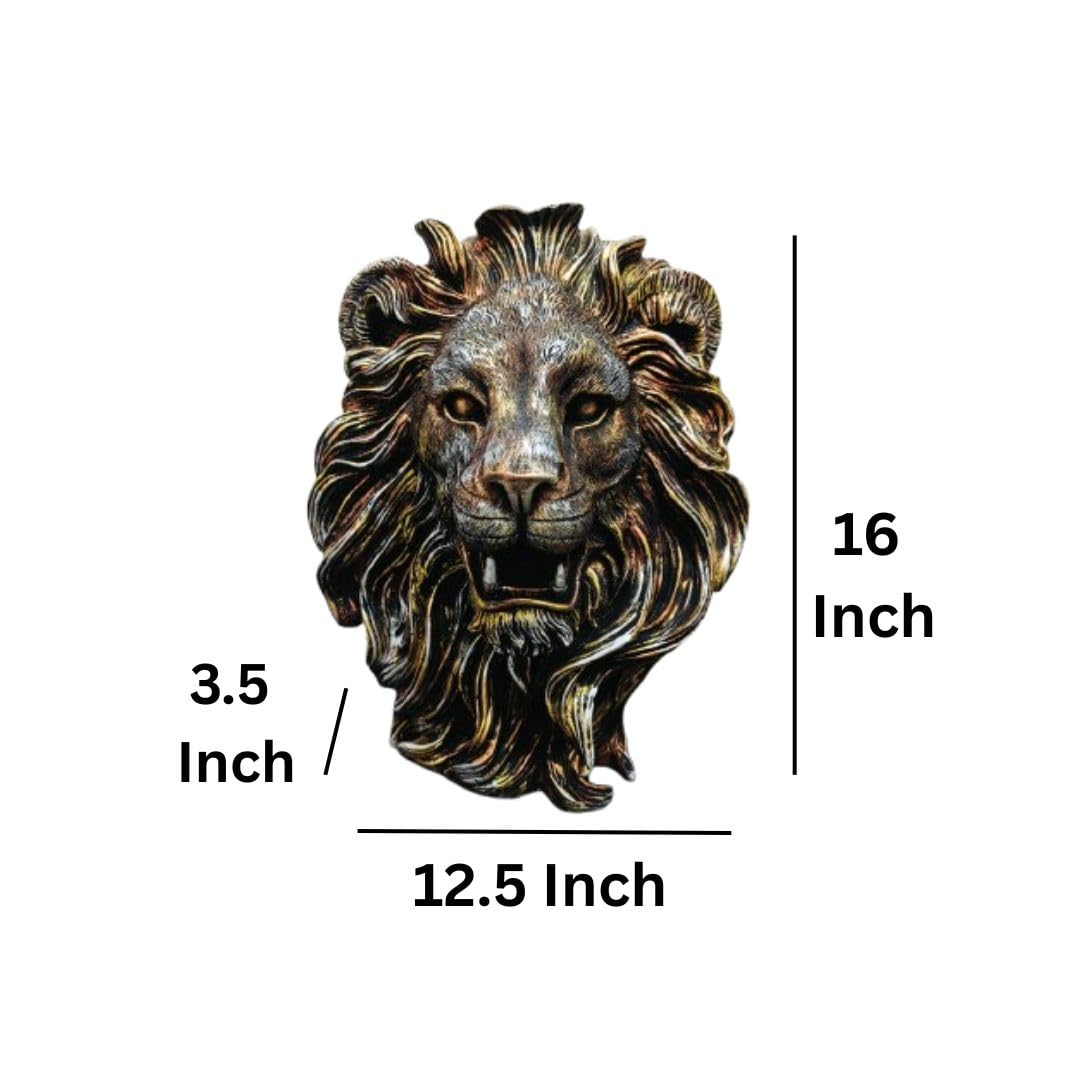Regal Lion Head Wall Sculpture - Bronze & Gold Finish Resin Art Decor