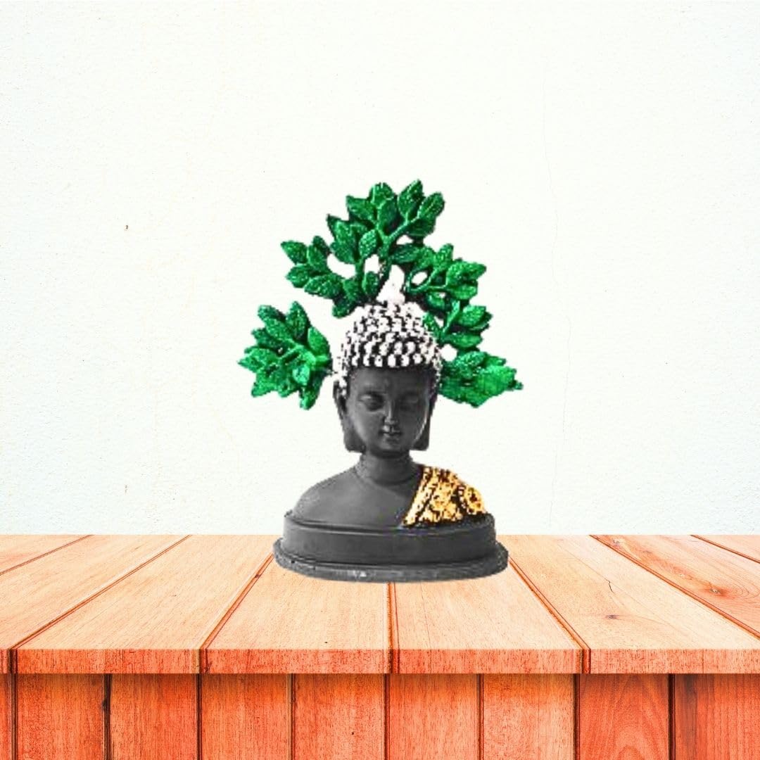 Serene Black & Silver Buddha Statues with Bodhi Tree Backdrop (Set of 2)