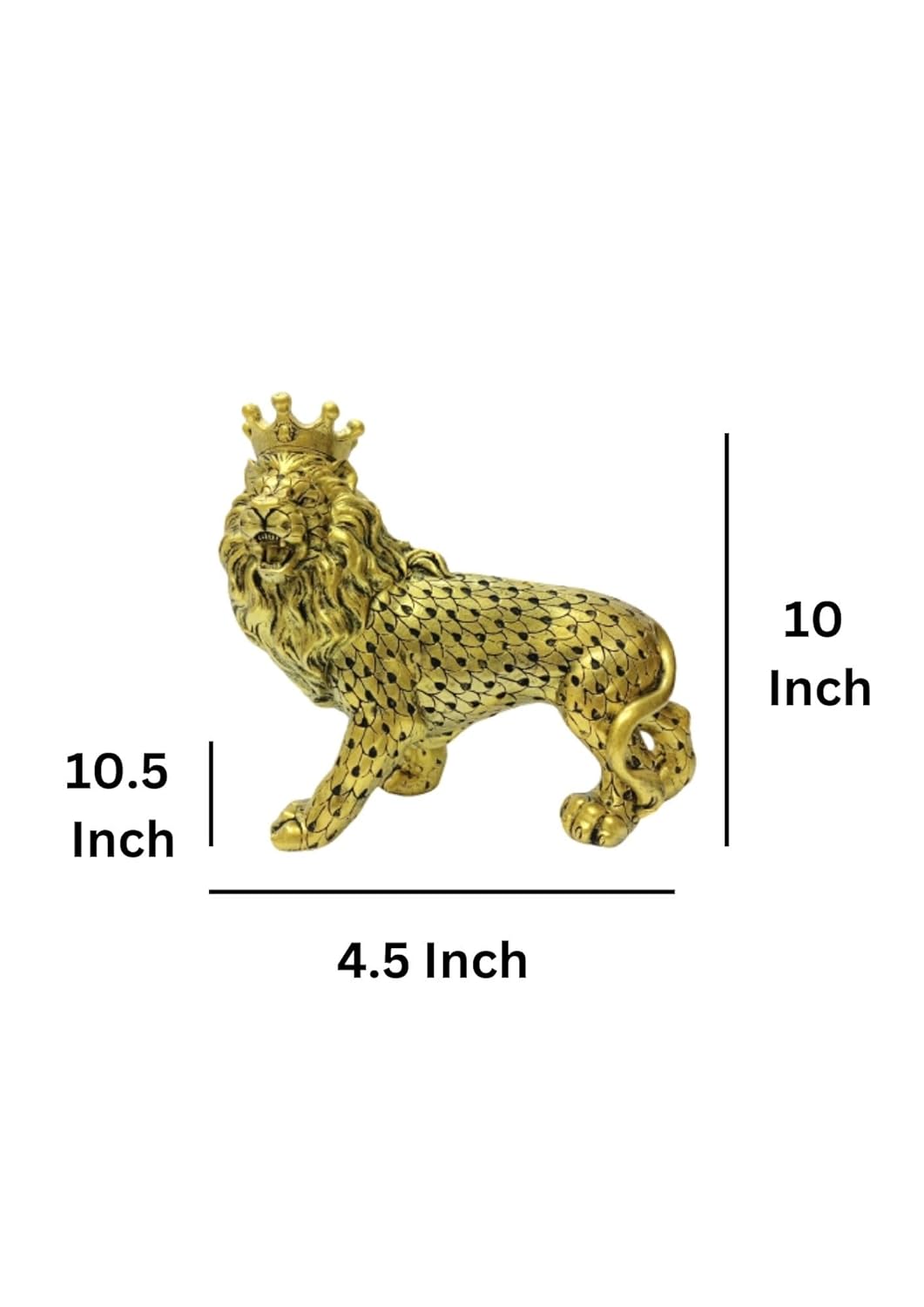 Regal Lion King | 10-Inch Resin Statue with Gold Plating & Crown | Handcrafted Decor for Home & Living Room