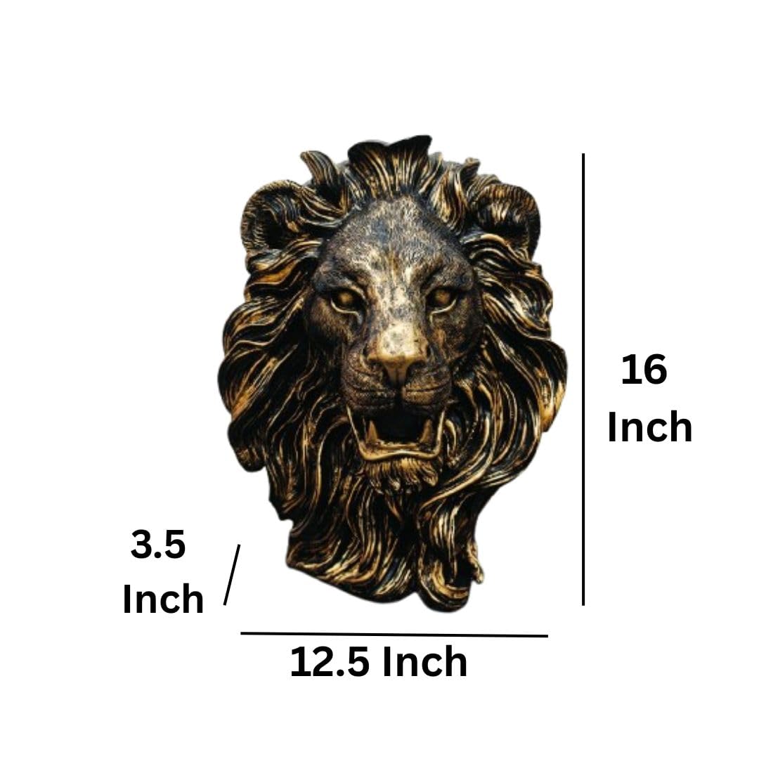 Majestic Antique Finish Lion Babbar Sher Decorative Showpiece | 16 Inch Regal Lion Figurine | Royal Polyresin Statue