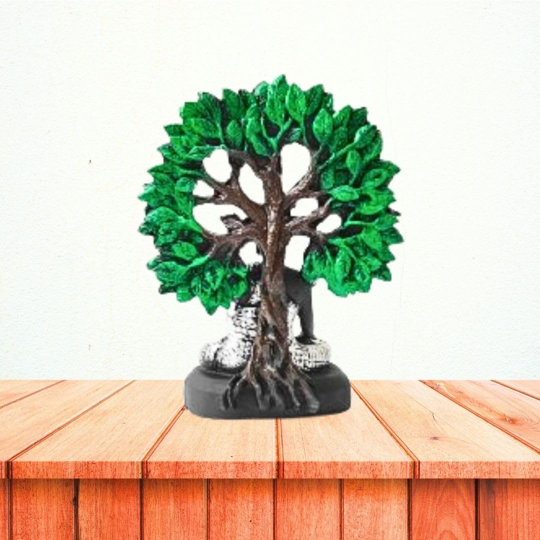 Serene Black & Silver Buddha Statues with Bodhi Tree Backdrop (Set of 2)