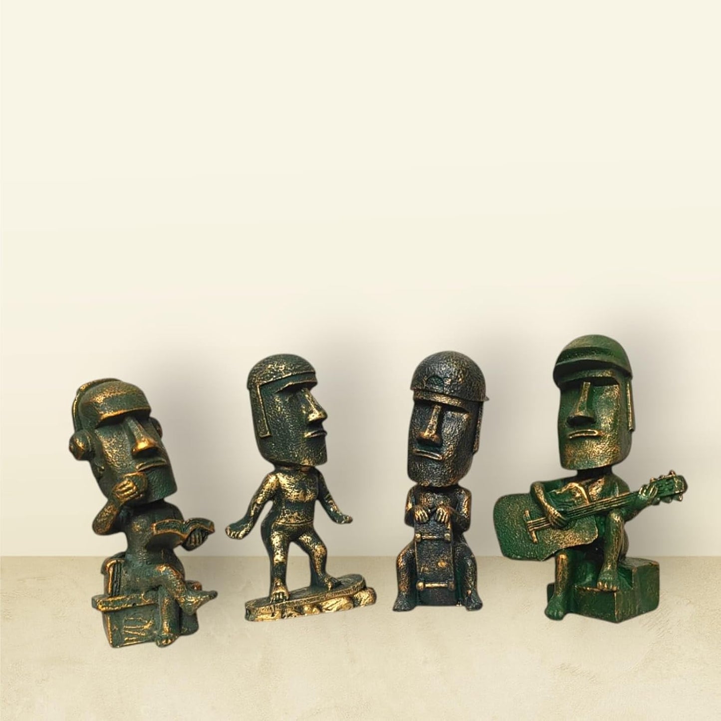 Creative Resin Moai Statue Blind Box – Set of 4 | 5 Inch Mini Funny Stone Figurines for Home Decor