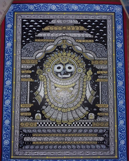 Contemporary Black & Gold Jagannath Pattachitra | Traditional Odisha Art Wall Hanging