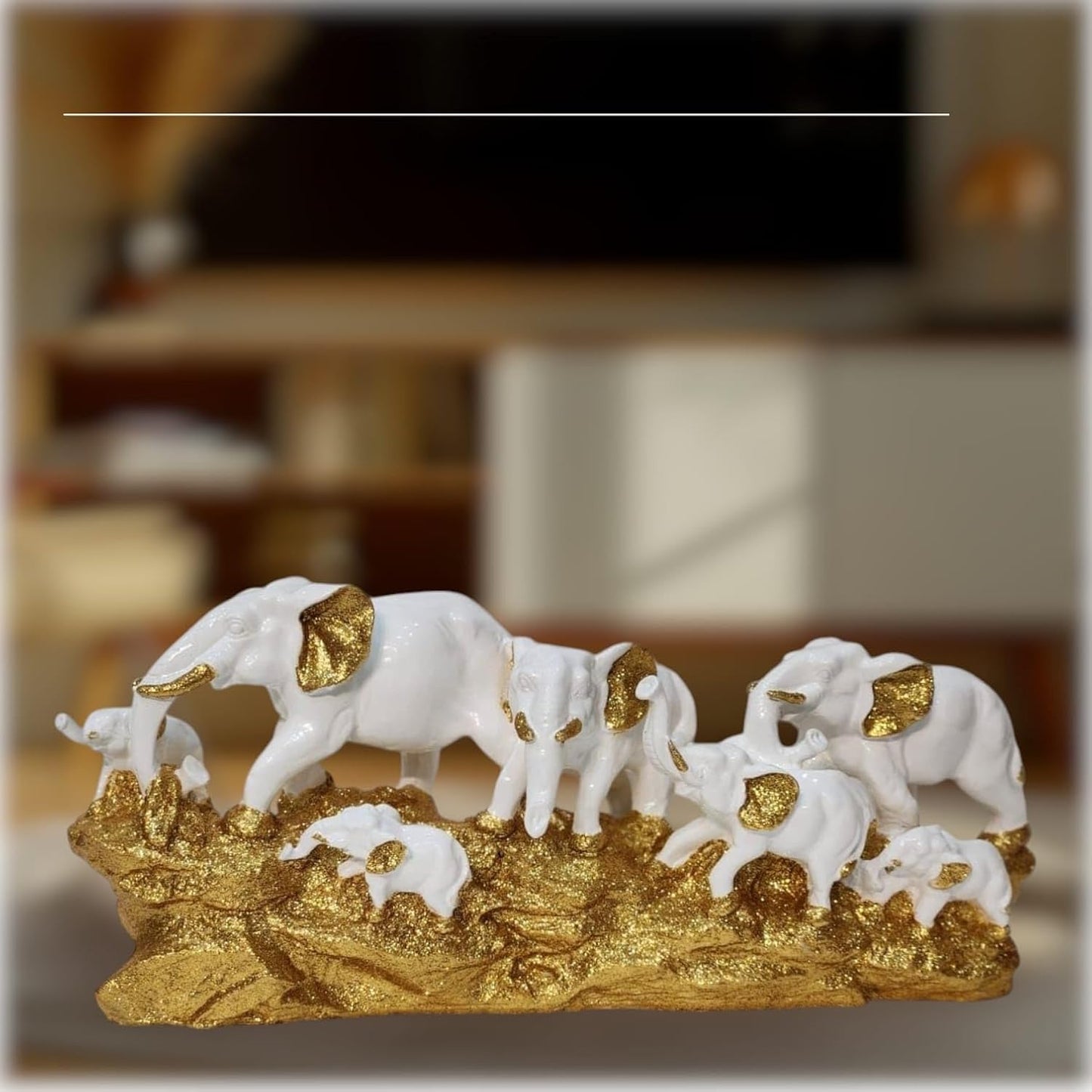 White & Gold Elephant Decorative Showpiece for Living Room | Main Door Entrance Decor