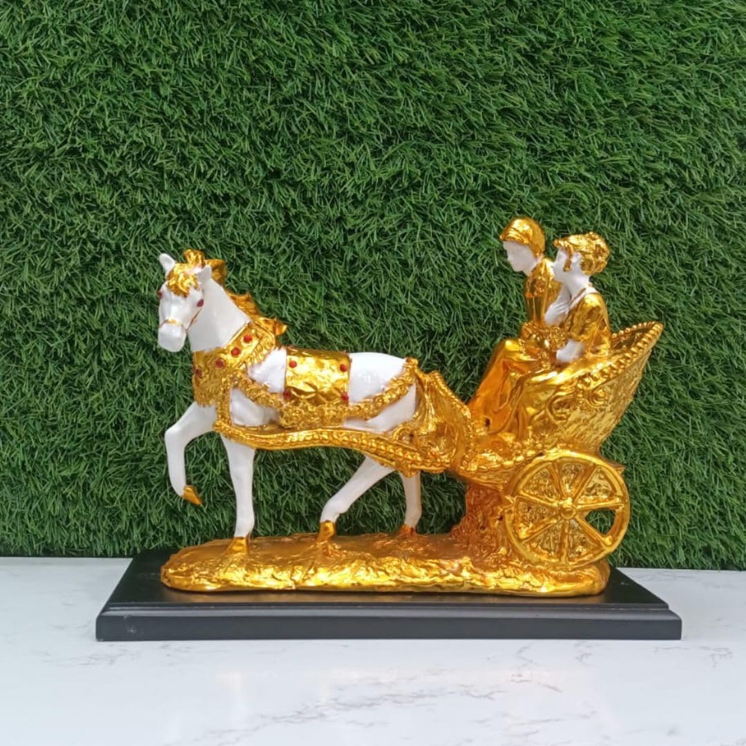 Luxury Gold & White Chariot Figurine with Couple - Elegant Home Decor Statue