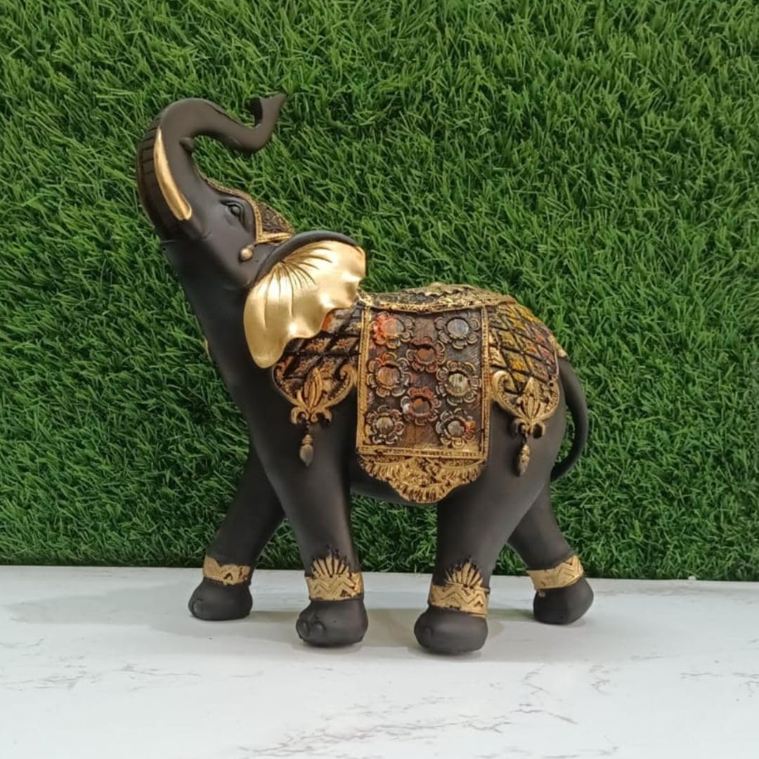 Gold Plated Resin Elephant Pair Statue | Vastu & Feng Shui Figurine for Home Decor | Prosperity & Wealth