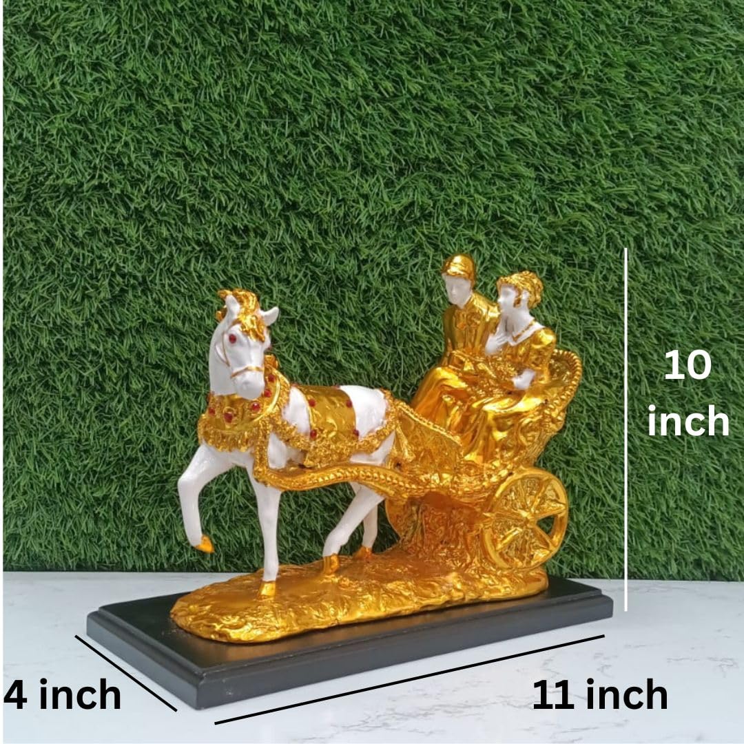 Luxury Gold & White Chariot Figurine with Couple - Elegant Home Decor Statue