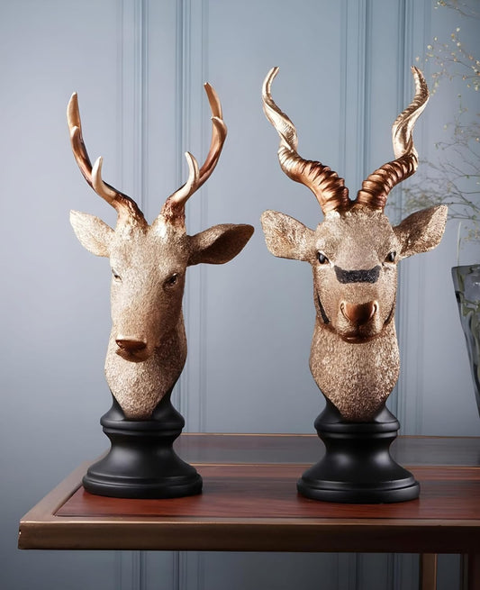 Set of 2 Deer Statues for Home & Office Decor | Vaastu & Feng Shui Decorative Head Showpieces
