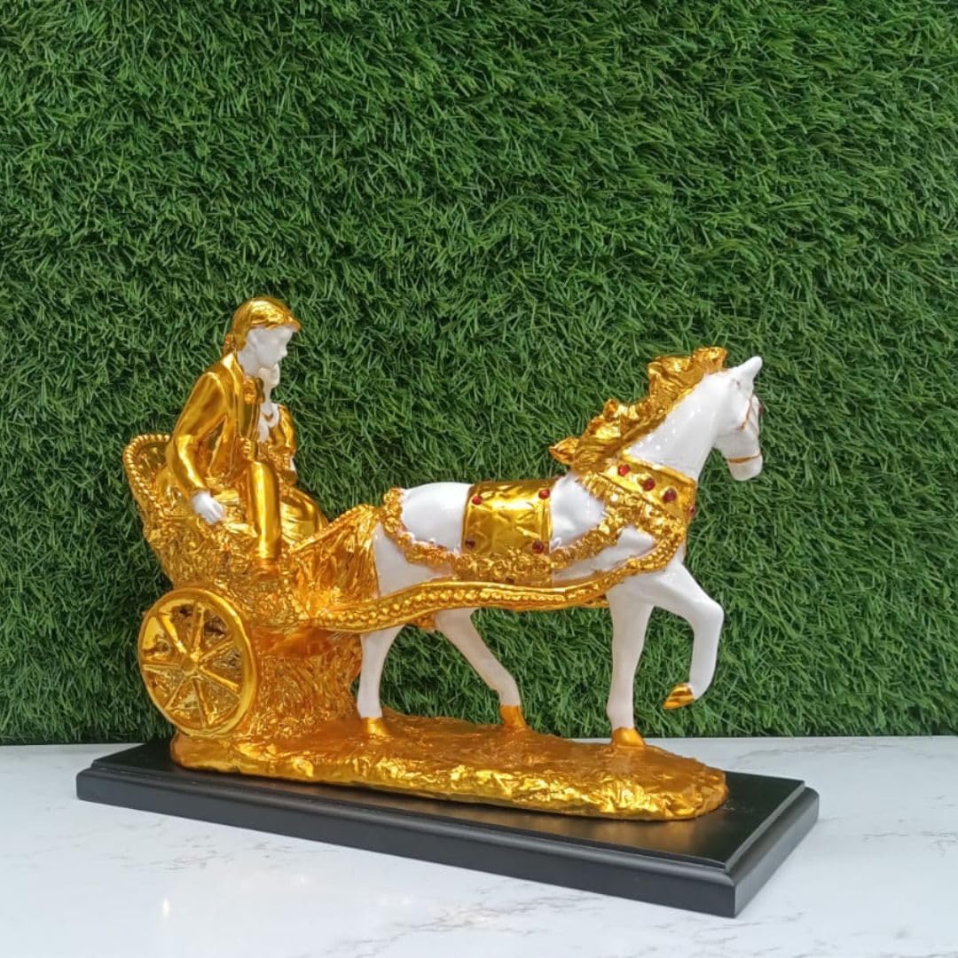 Luxury Gold & White Chariot Figurine with Couple - Elegant Home Decor Statue