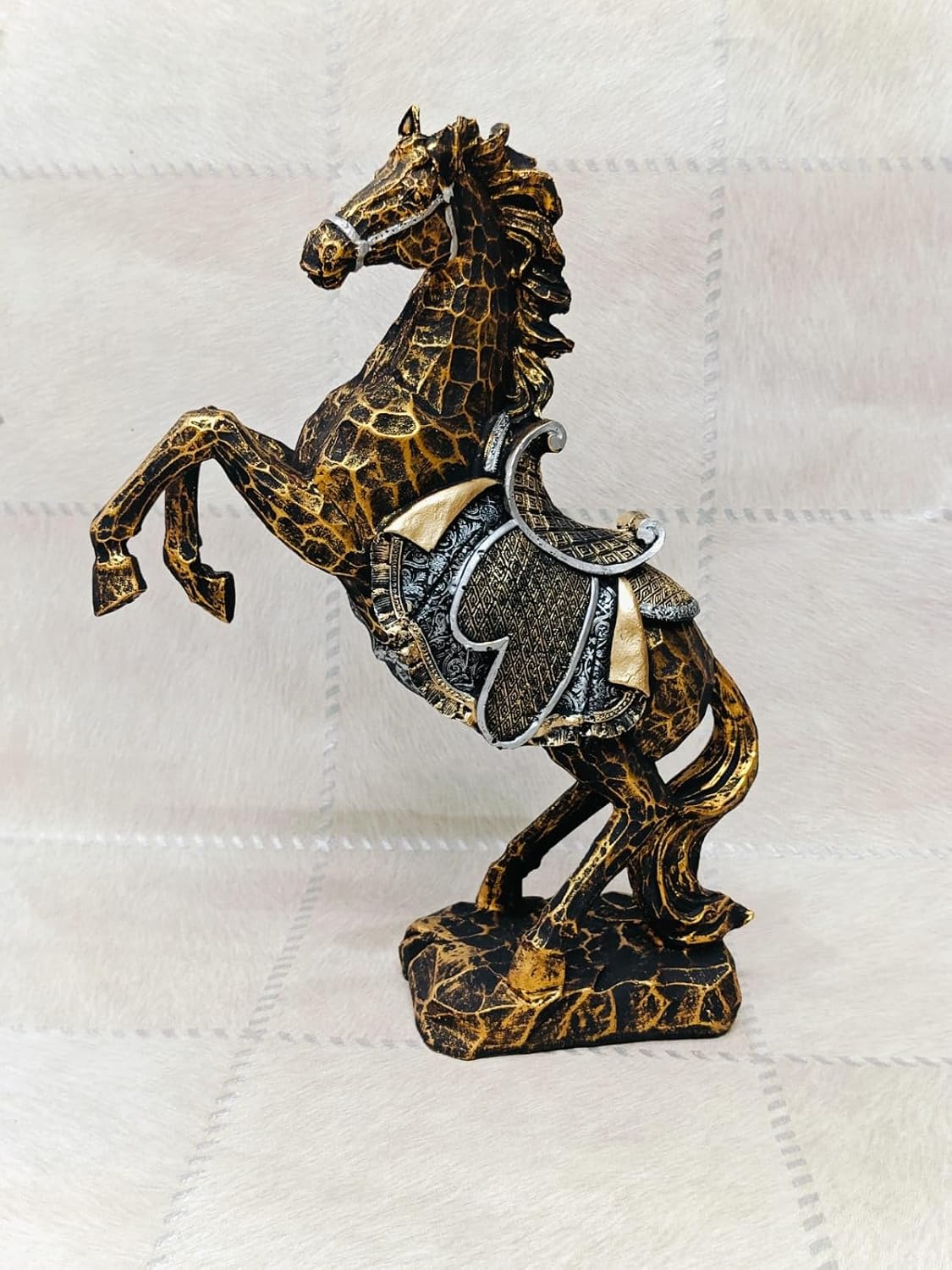 Large Bronze Crackle Rearing Horse Statue | Detailed Equestrian Sculpture for Home