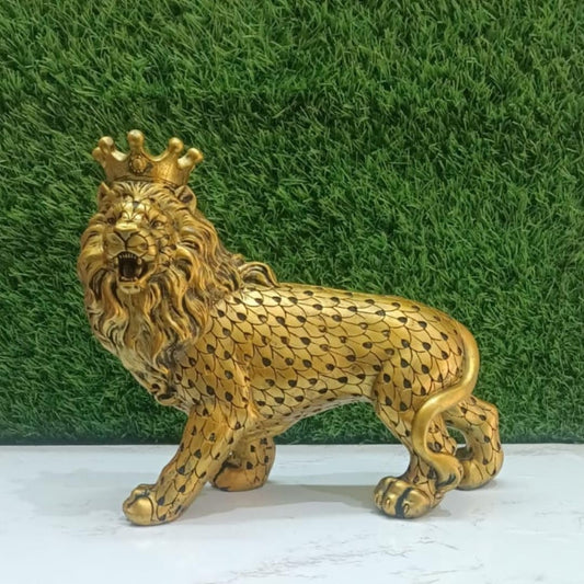 Regal Lion King | 10-Inch Resin Statue with Gold Plating & Crown | Handcrafted Decor for Home & Living Room