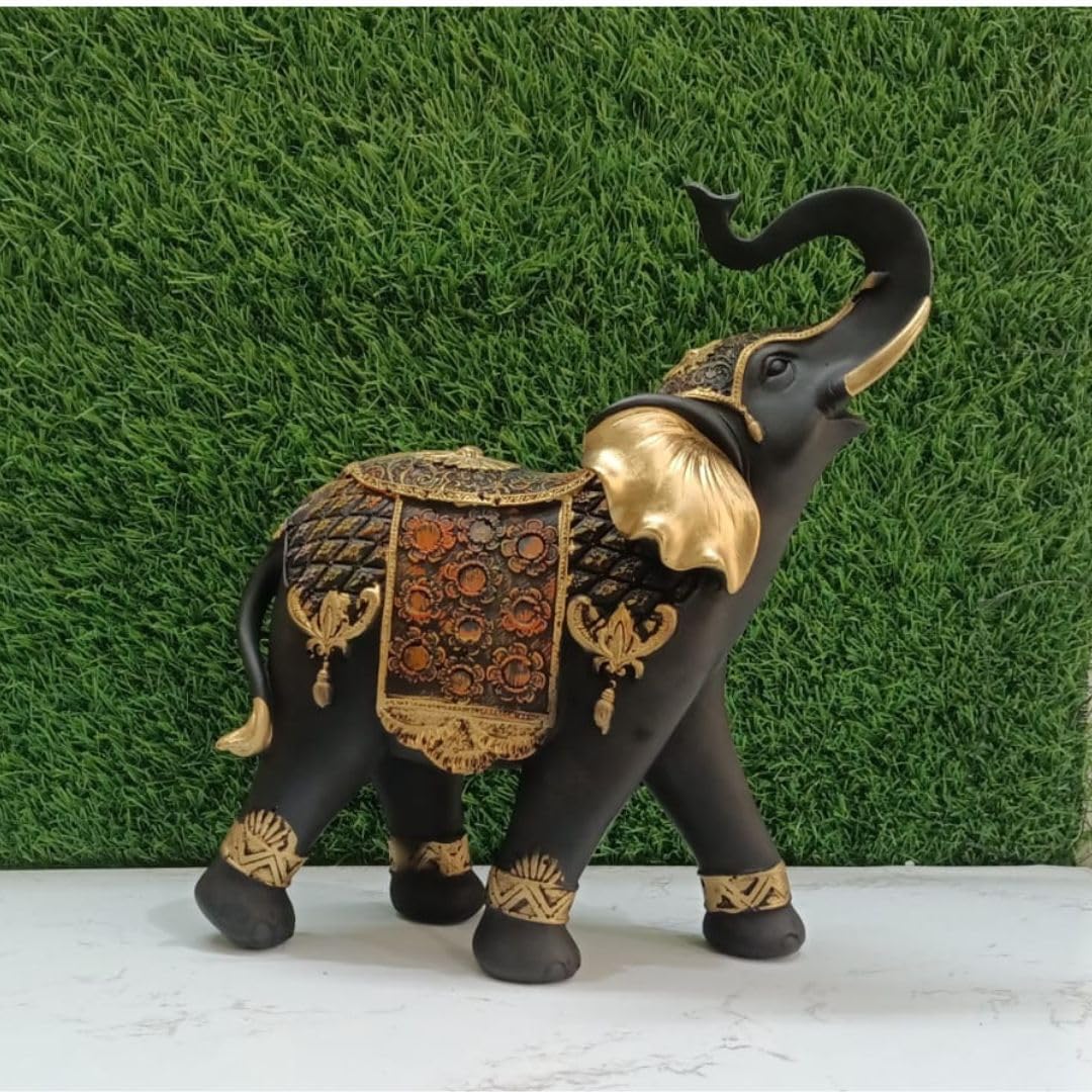 Gold Plated Resin Elephant Pair Statue | Vastu & Feng Shui Figurine for Home Decor | Prosperity & Wealth