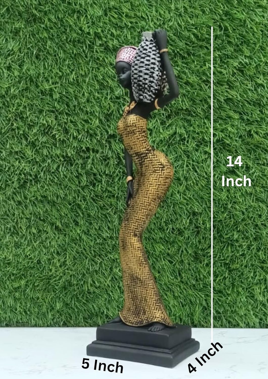 African Tribal Lady Statue with Basket | Resin Ornament Collectible Art Piece