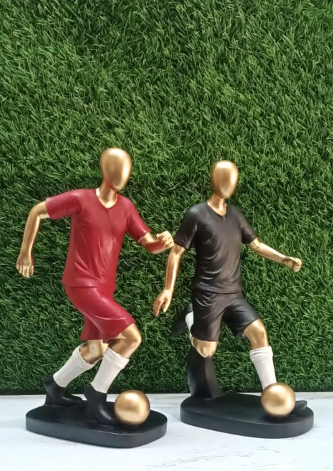 Handcrafted Gold-Plated Resin Football Player Statue | 12-Inch Decorative Showpiece for Home & Office Decor