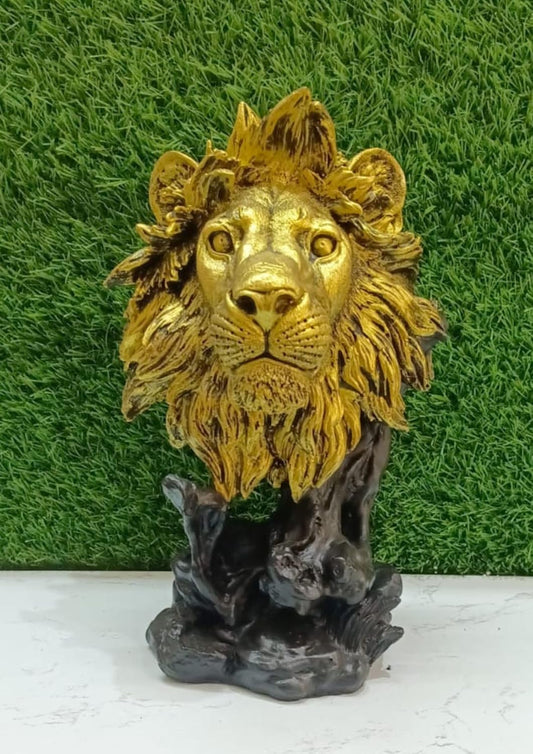 Regal Golden Lion Head Bust Statue | Majestic Wildlife Resin Sculpture | Luxury Home and Office Decor Accent