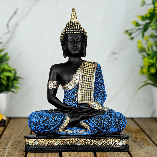 Polyresin Sitting Buddha Idol Statue | Home Decor Showpiece (Blue)