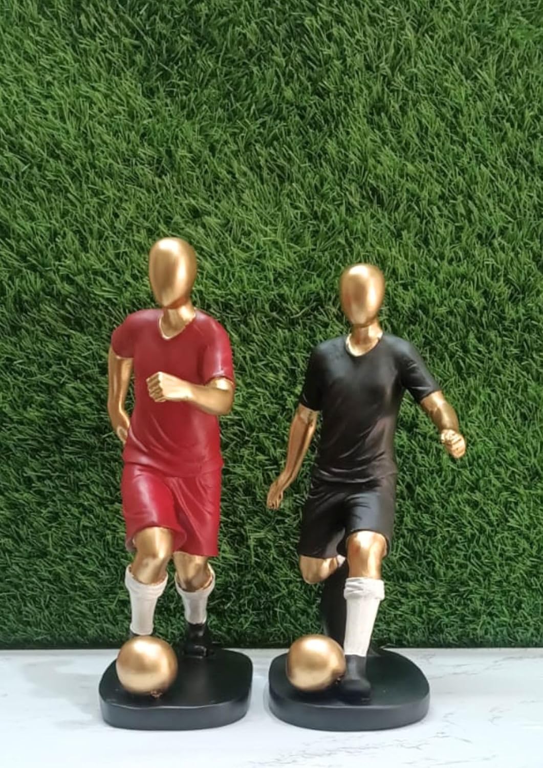 Handcrafted Gold-Plated Resin Football Player Statue | 12-Inch Decorative Showpiece for Home & Office Decor