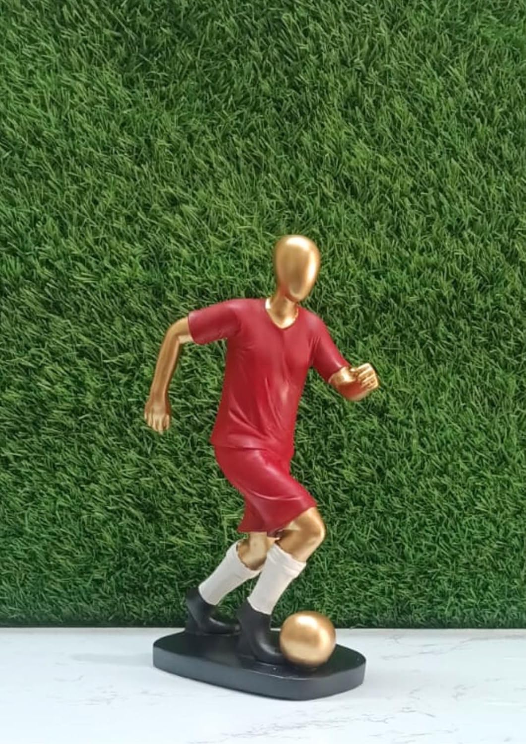 Handcrafted Gold-Plated Resin Football Player Statue | 12-Inch Decorative Showpiece for Home & Office Decor