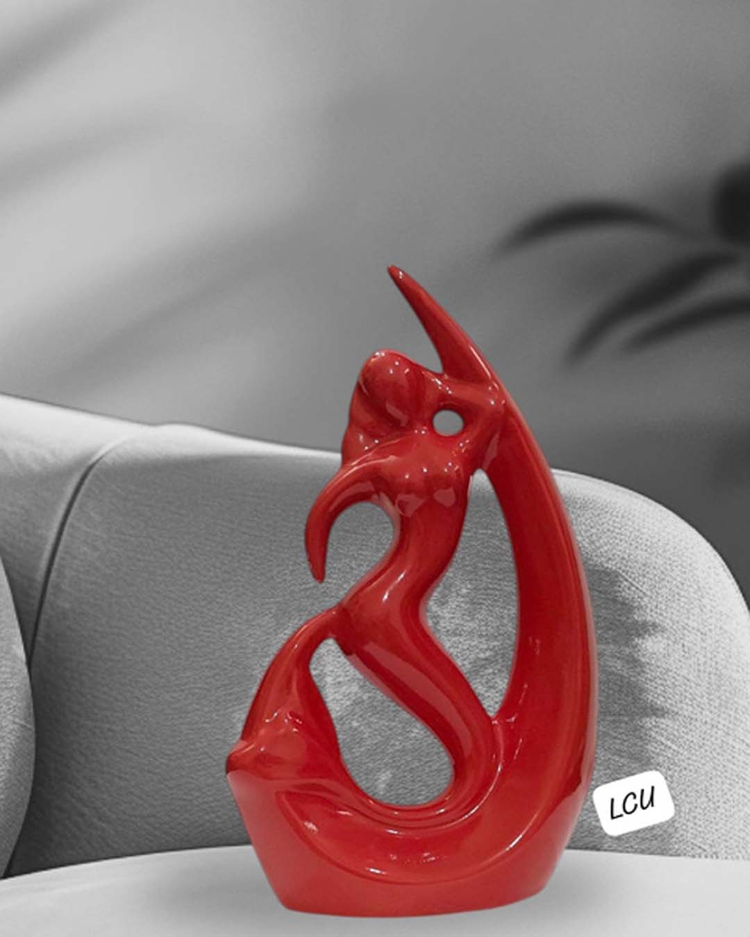 High-Gloss Red Abstract Figure Sculpture | Modern Ceramic Table Accent