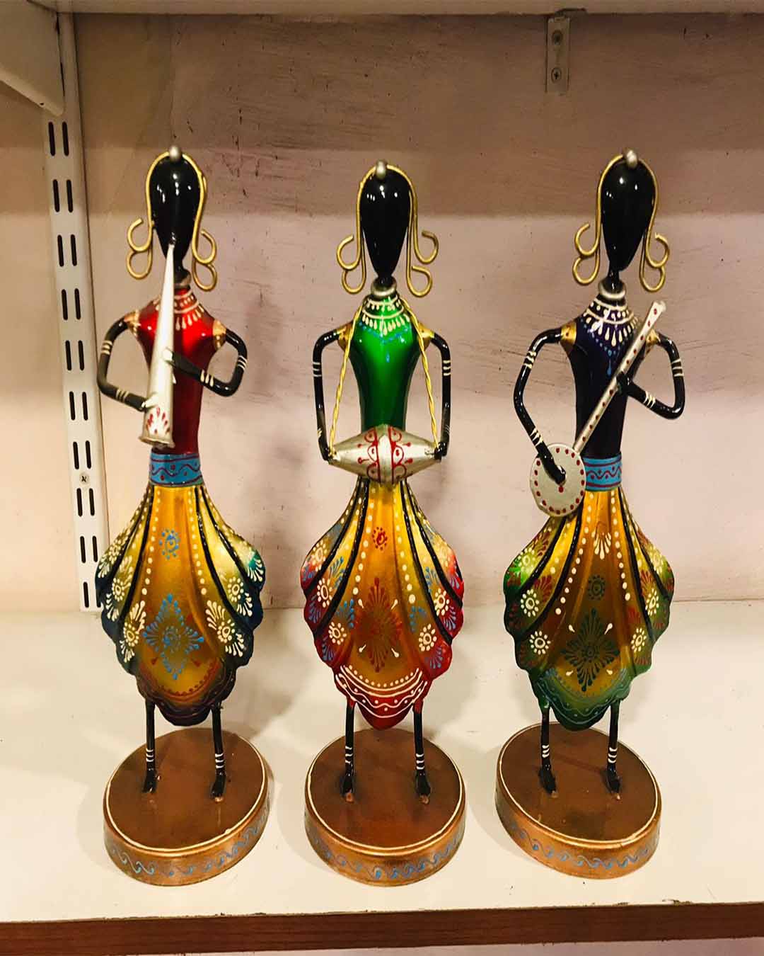 Rajasthani Metal Musician Dolls - Set of 3 Tribal Folk Art Figurines