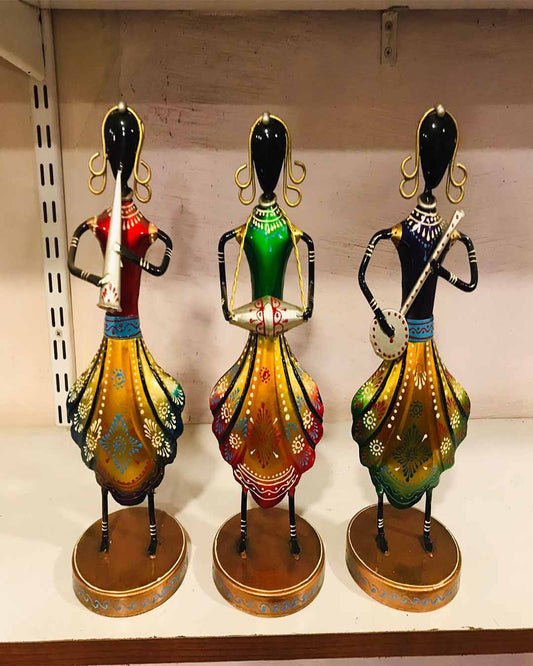 Rajasthani Metal Musician Dolls - Set of 3 Tribal Folk Art Figurines