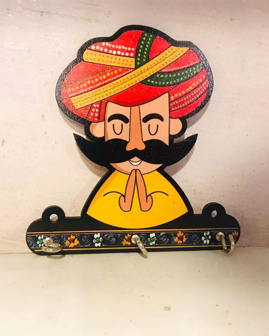 Rajasthani Man Namaste Key Holder - Welcome Wood Wall Hanger